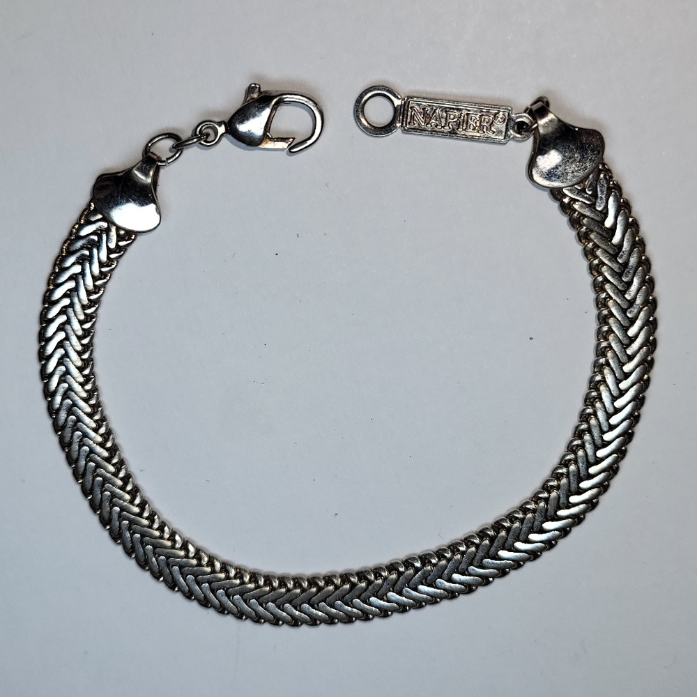 NAPIER Vintage Silver Tone Herringbone Bracelet